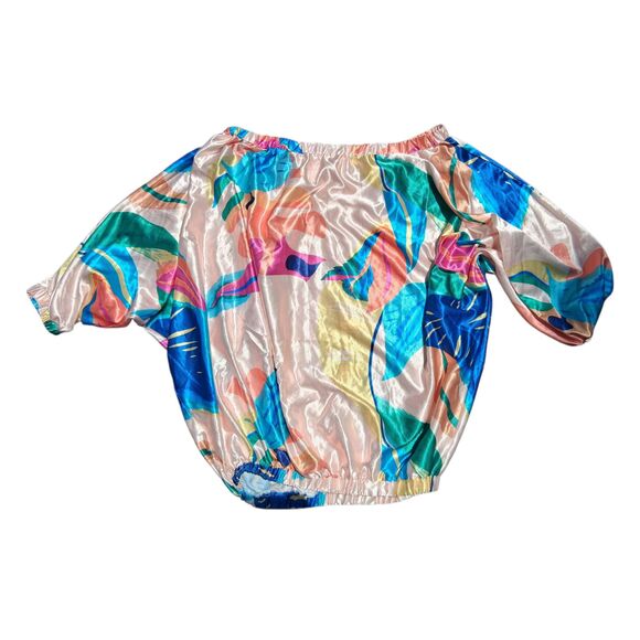 Tops - 5X Tropical Print Off-The-Shoulder Blouson Top Boho Beach Vacation